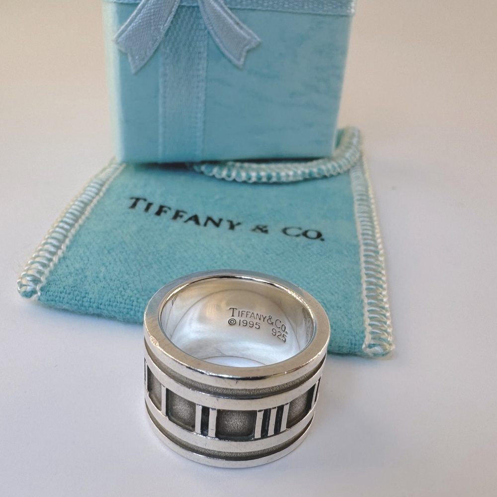 Tiffany & Co Ultra Wide Atlas Ring Relief Roman Numeral Band SZ 4 925 1995 AUTH - Picture 2 of 10